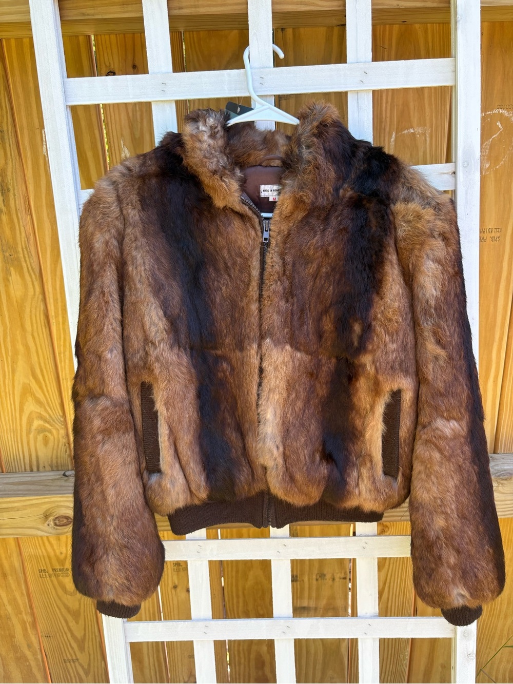 Vintage Brown Rabbit Fur Bomber Style Jacket/Coat